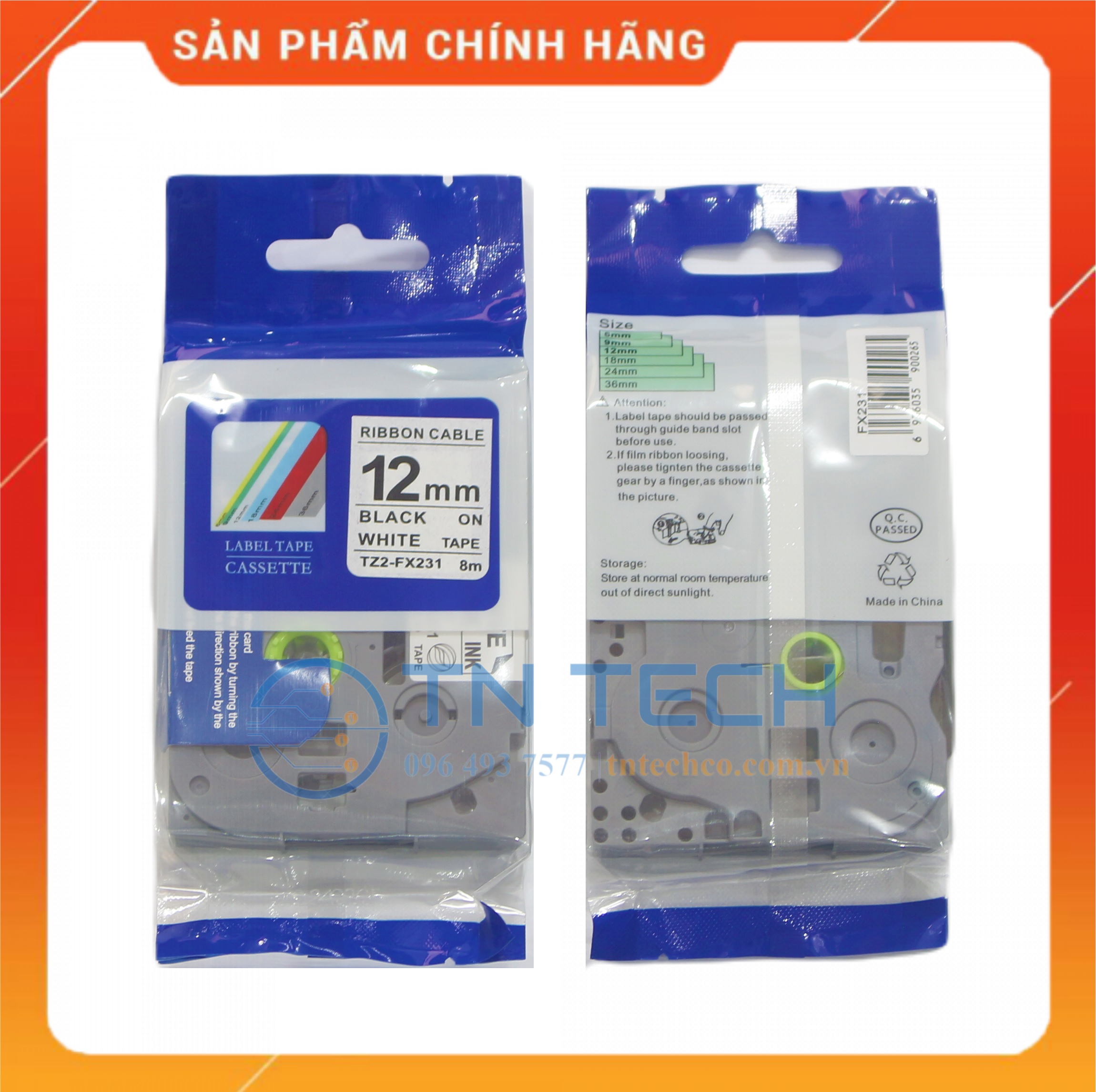 Nhãn In TZ2-FX231 - Đen nền trắng 12mm x 8m - Dùng cho máy in BROTHER - AIMO - PUTY [Hàng nhập khẩu]