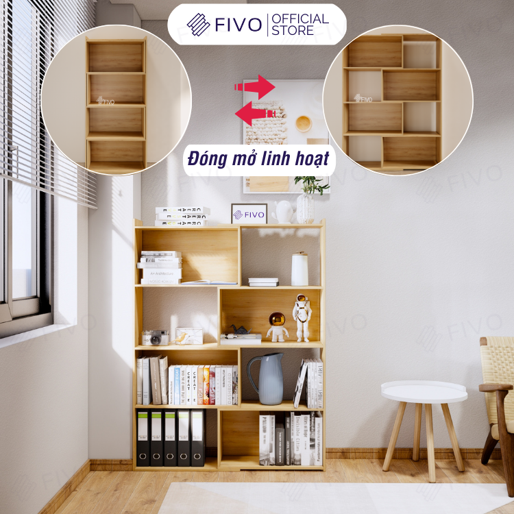 Kệ Sách Gỗ Để Sàn FIVO FB71, Với Tính Năng 2IN1 Đóng Mở Tùy Thích, Nhiều Ngăn Chứa Đồ Rộng Rãi - 4 Tầng