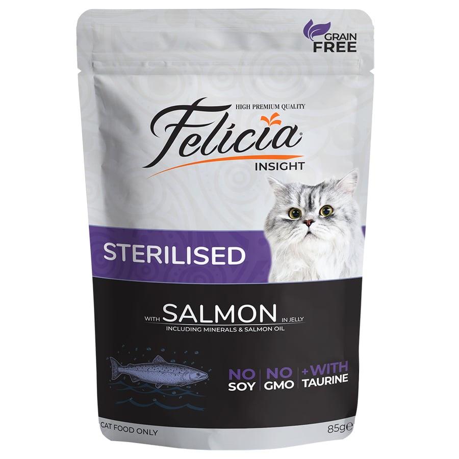 Pate Vị Cá Hồi Cho Mèo Triệt Sản Felicia Sterilized Salmon In Jelly Gói 85g - Xuất Xứ Litva Châu Âu