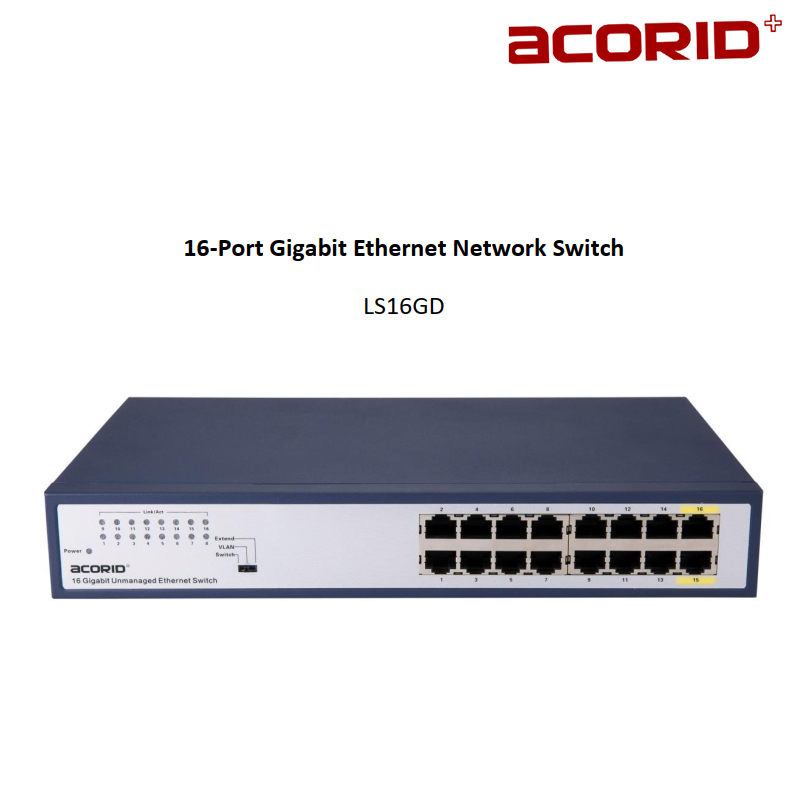 Bộ chia mạng 16 cổng Acorid LS16GD switch Gigabit Tốc độ cao 1Gb mỗi port, Chống sét 4kva, 3 chế độ hoạt động vlan, extension - Hàng chính hãng