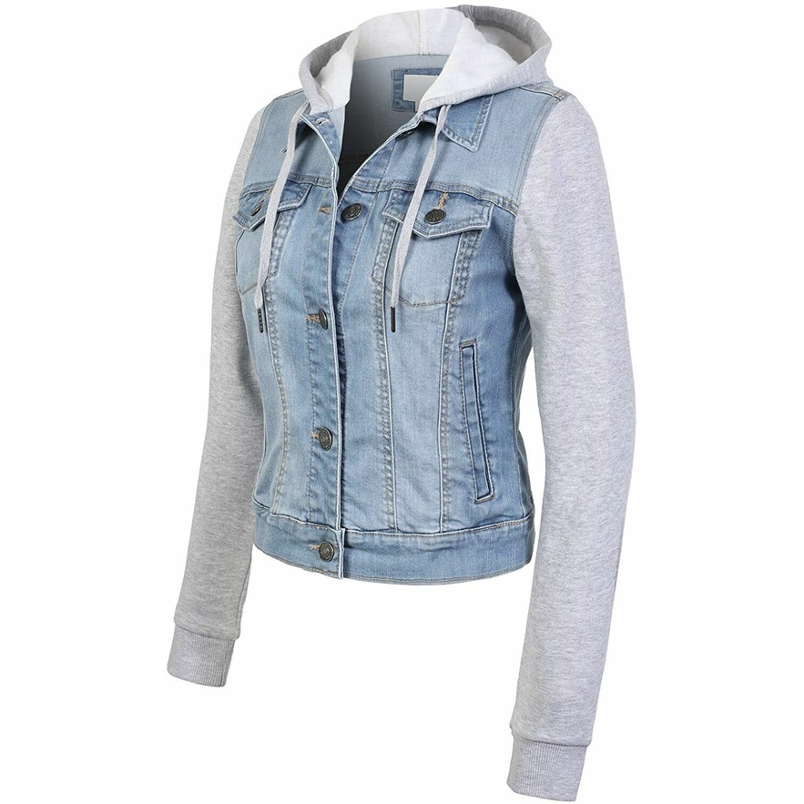 Khoác jeans W/x Denim jacket hood dành cho Nữ. Đẹp và chất. Chất jeans mềm, co giãn thoải mái. Có Nón