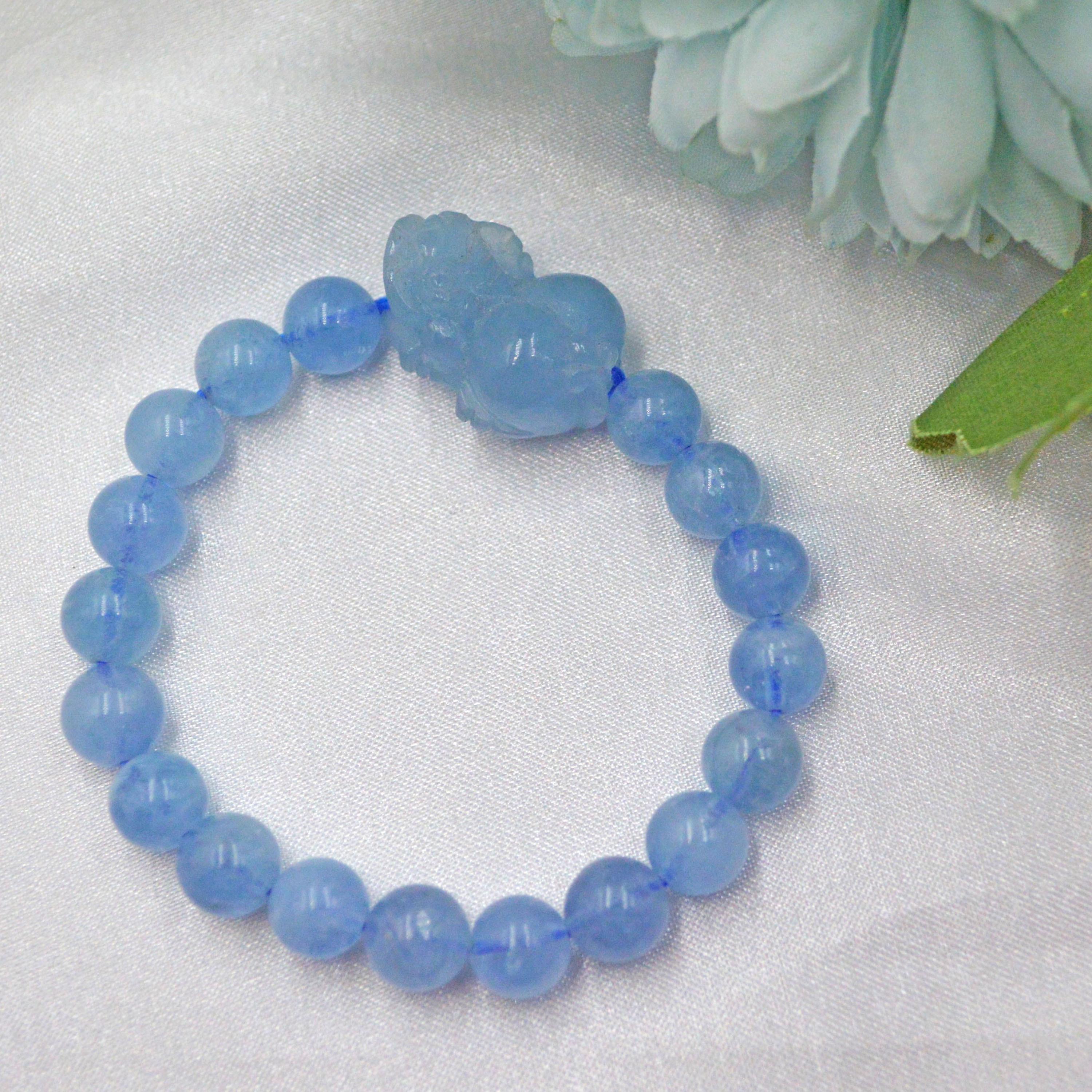 VÒNG TAY TỲ HƯU HỖ TRỢ TÀI LỘC, CÔNG VIỆC ĐÁ AQUAMARINE TỰ NHIÊN