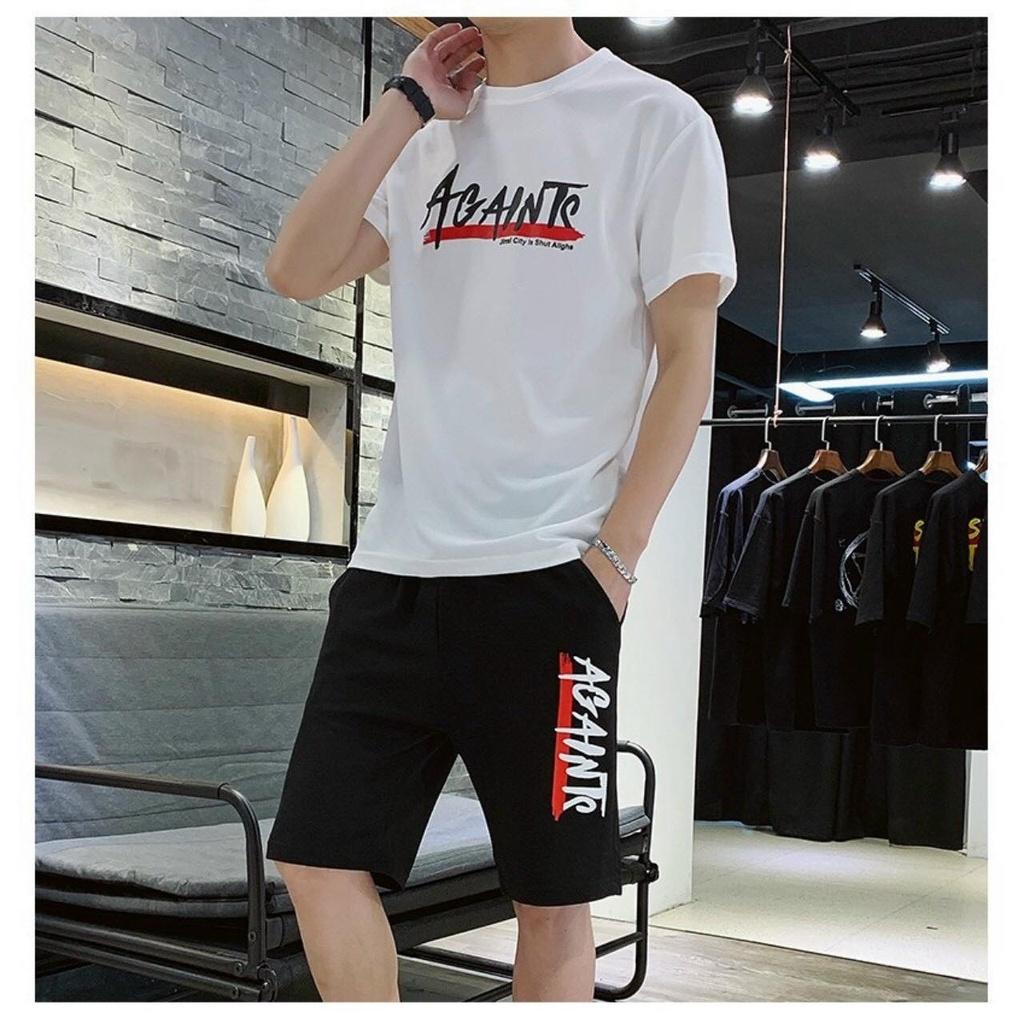 Set Bộ Đồ Nam Thun Co Giãn Phối Chữ Chất Cotton, 2 màu chất lượng chất thun lạnh mặc mùa hè mặc nhà cao cấp