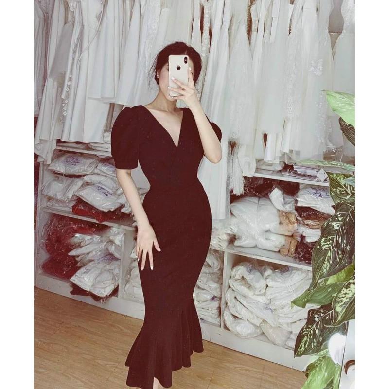 Đầm váy nữ body cổ V đuôi cá TKN