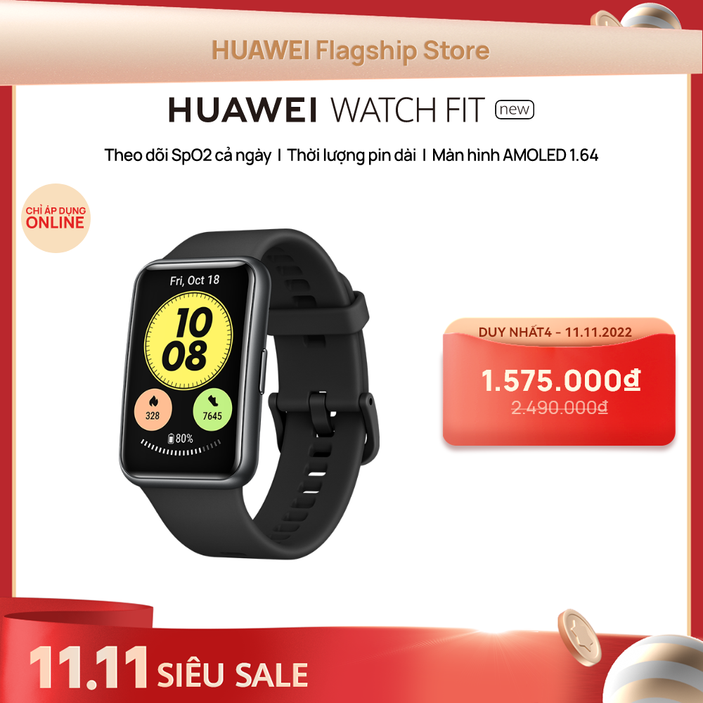 Đồng Hồ Thông Minh HUAWEI WATCH FIT Mới | Theo Dõi Spo2 Cả Ngày | Thời Lượng Pin Dài | Màn Hình AMOLED 1,64” | Hàng Chính Hãng