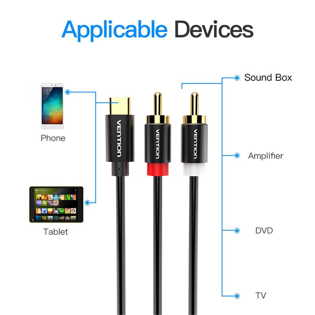 2x USB Type-C to Dual RCA Audio Cable Male to Male Aux Stereo Adapter 50CM