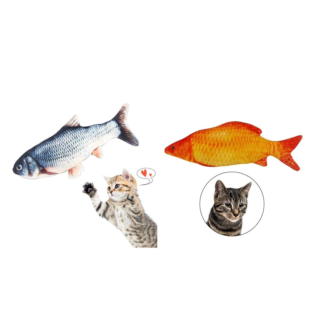 2Pcs Grass + Red Carp Electric Dancing Fish Cat Toy Wagging Flipping Moving