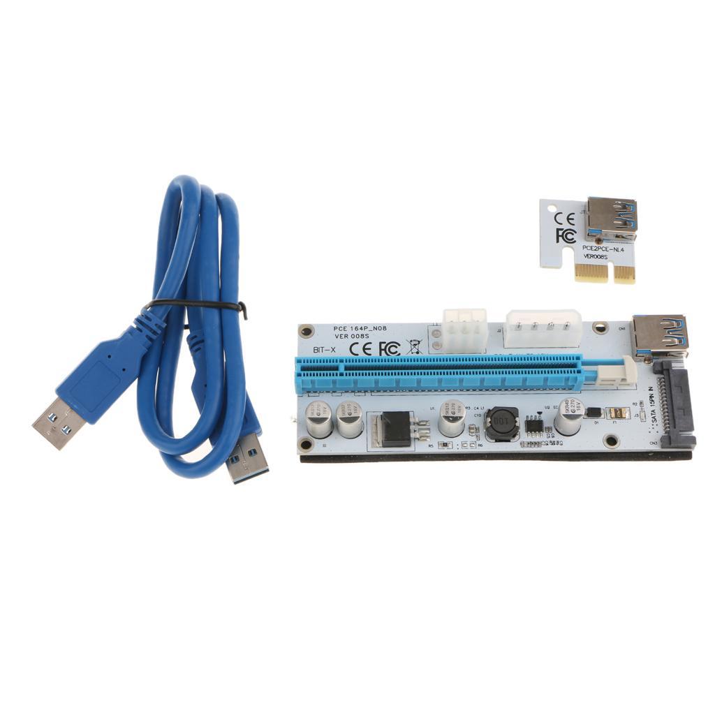 008S PCI-E Express 1x to16x Extender Riser Card Adapter with USB3.0 Cable