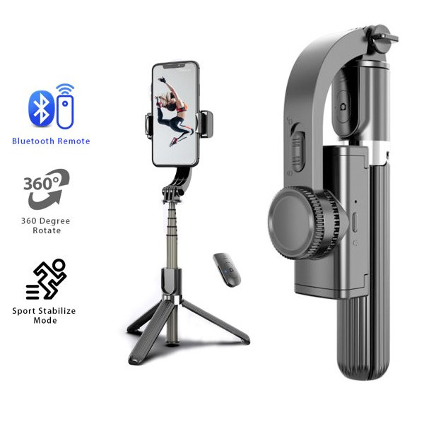 Gậy chụp hình selfie quay phim chống rung kiêm tripod đa năng 2 in 1 kèm remote bluetooth không dây hiệu HOTCASE Gimbal Stablizer L08 hỗ trợ nhiều mức thay đổi độ dài, tripod 3 chân chắc chắn, xoay 360 độ - Hàng nhập khẩu