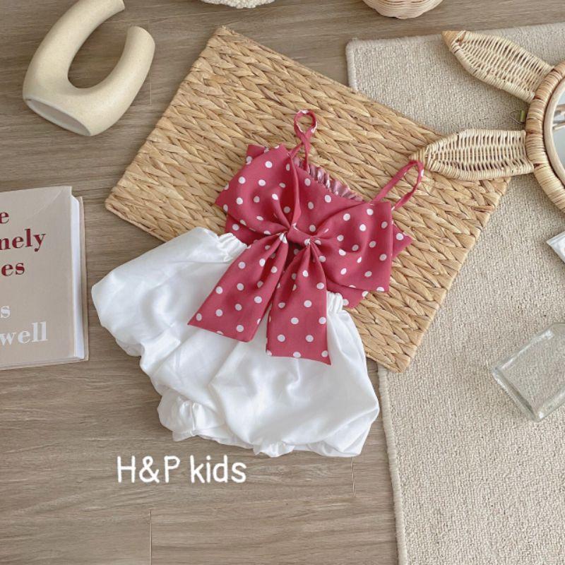 Set bộ áo lụa nơ chấm bi quần bom trắng hot trend cho bé gái (8-22kg)