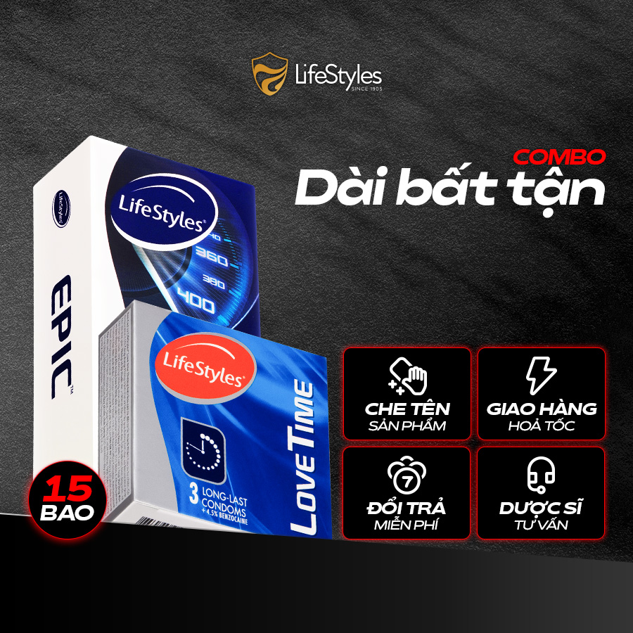 COMBO 2 bao cao su kéo dài thời gian lâu ra tăng khoái cảm, bcs có gai Epic + Lovetime LifeStyles