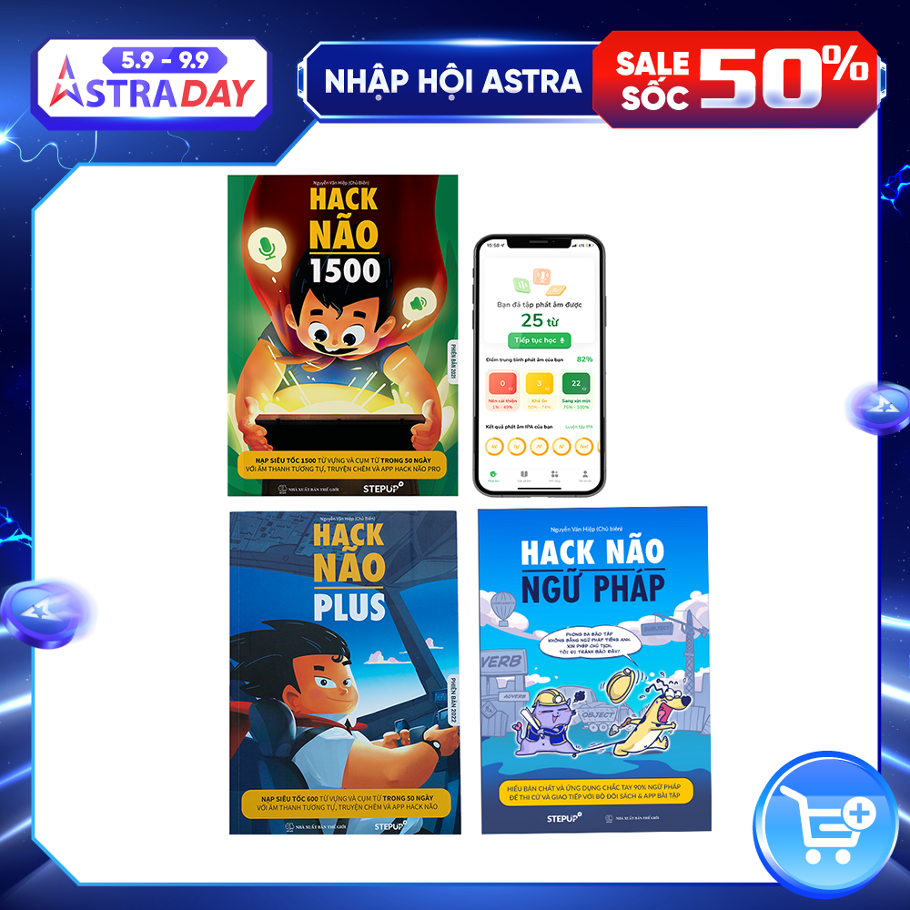 Sách - Combo 3 cuốn Hack Não 1500 + Hack Não Ngữ Pháp + Hack Não Plus + Tặng App Hack Não Pro học miễn phí