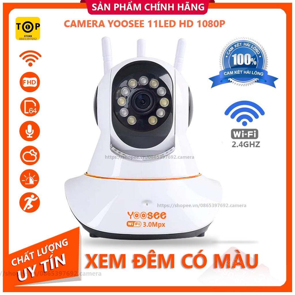Camera Yoosee 3 râu 3.0MPX 11 led xoay 360 độ, hỗ trợ hiển thị Full HD, đàm thoại hai chiều, kèm thẻ nhớ 32Gb, hàng nhập khẩu
