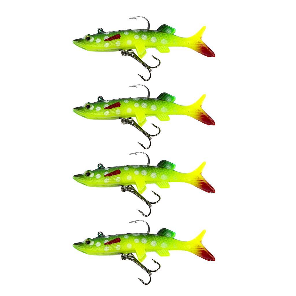 4pcs Lifelike 3D Eye Soft Lead Fishing Lures Red T Tail Sinking Swimbaits with Lead inside for Trout Bass Salmon