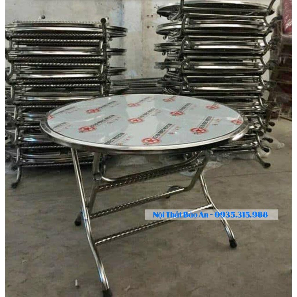 Bàn tròn inox 201 rộng 1m2 chân cao Bảo An mẫu mới