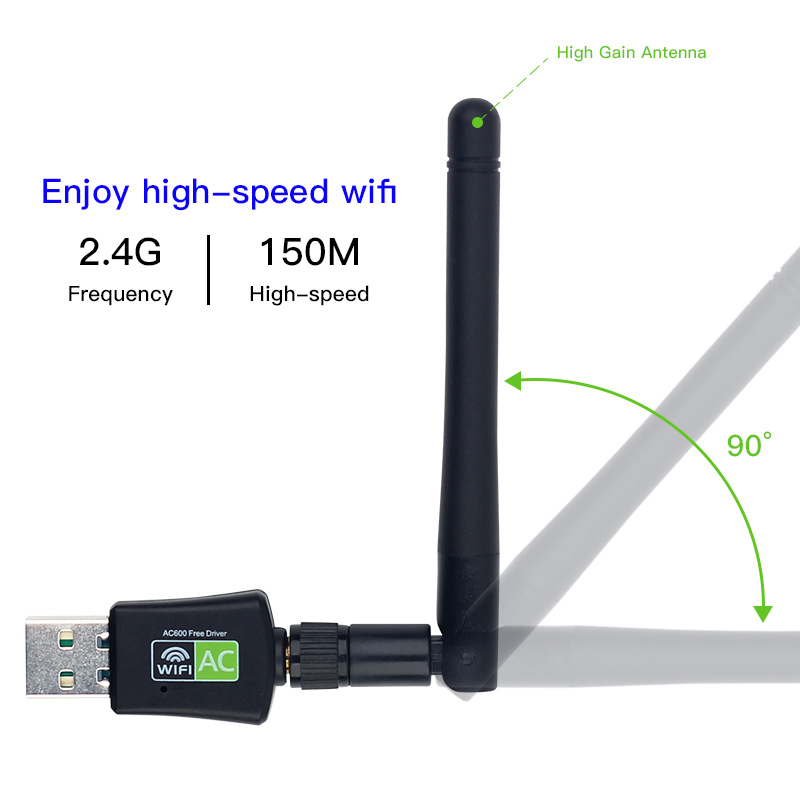 USB thu sóng wifi băng tần kép 2.4G / 5G 802.11AC 600Mbps, có anten, tăng tốc độ mạng, làm điểm phát sóng wifi 5G