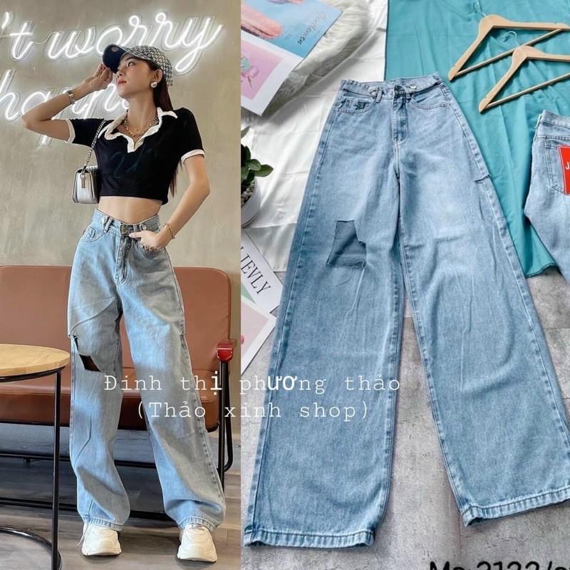 Quần baggy jeans ống rộng quần chất jeans có giãn -T