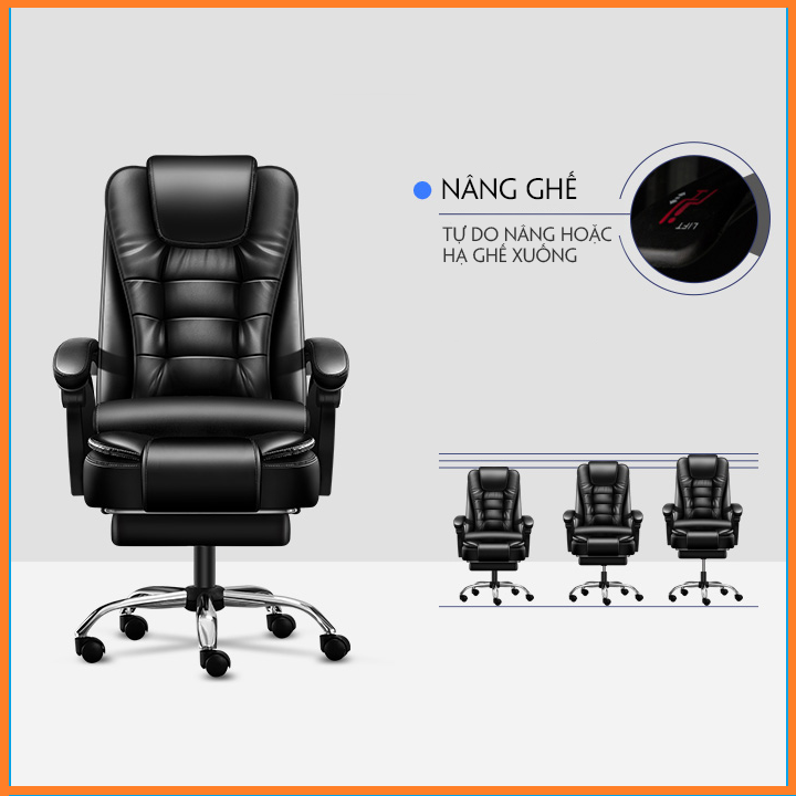 Ghế Văn Phòng Cao Cấp. Ghế Giám Đóc HC148. Có Massage Lưng 5 Điểm. Ghế Công Sở Chân Xoay 360° Có Gác Chân, Ngả Lưng.