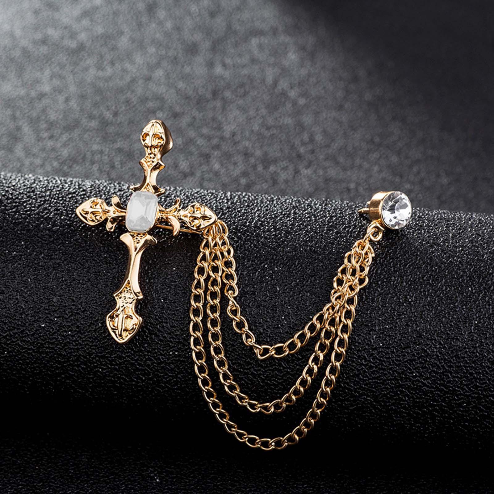 Brooch Lapel Pin Chain Tie Clips Collar Pin for Women Men Tuxedo Accessories