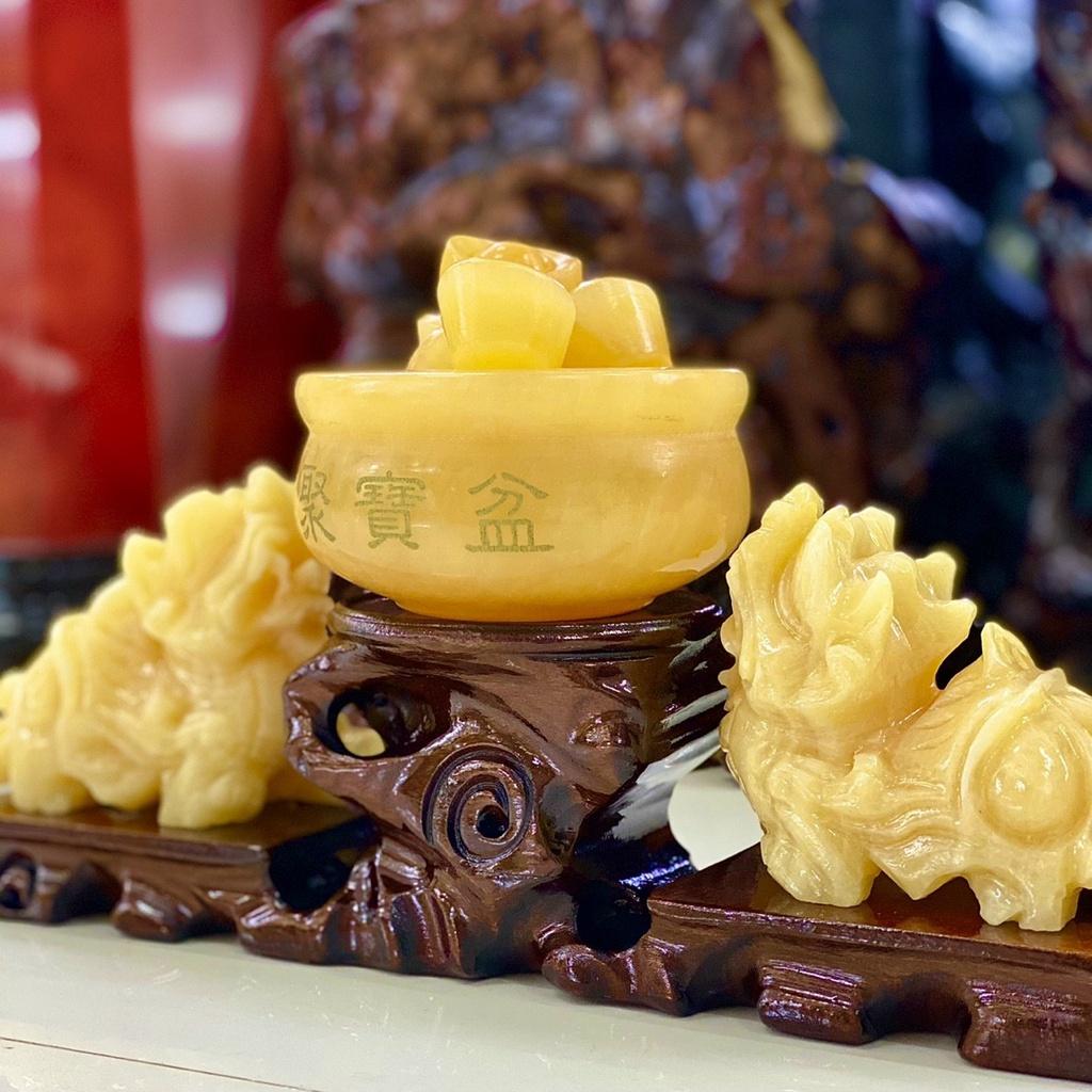 COMBO Tỳ Hưu Phong Thủy 10cm + Bát Tụ Bảo Phong Thủy 10cm Đá Ngọc Hoàng Long Có Đế Cực Đẹp