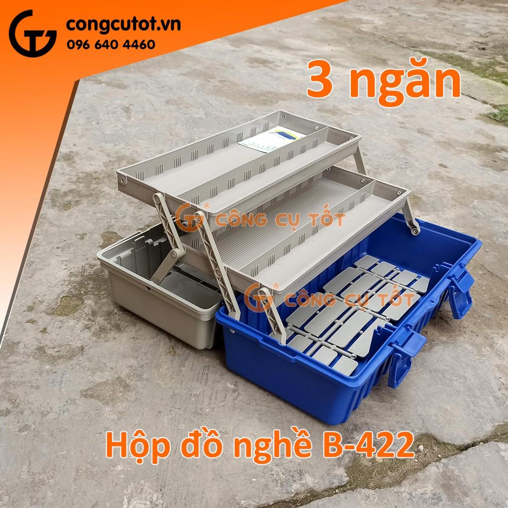 Thùng đồ nghề 3 tầng tự mở 420x200x180mm B-422 mầu xanh dương xám