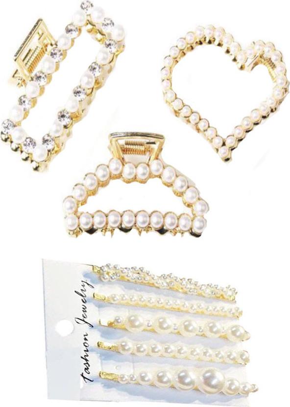 Set 3 cặp tóc ngọc trai đính đá tặng kèm set 5 kẹp tóc nữ nhỏ xinh