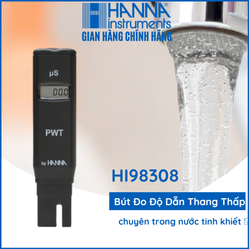 Bút Đo Nhanh Độ Dẫn Thang Thấp từ 0.0 đến 99.9 µS/cm Trực Tiếp Trong Nước Tinh Khiết, Nước RO, Nước Lọc Nhỏ Gọn HANNA HI98308 - Bảo Hành Chính Hãng