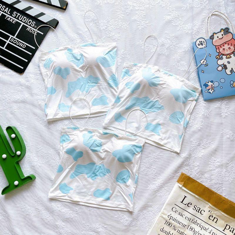 Áo croptop 2 dây bò sữa