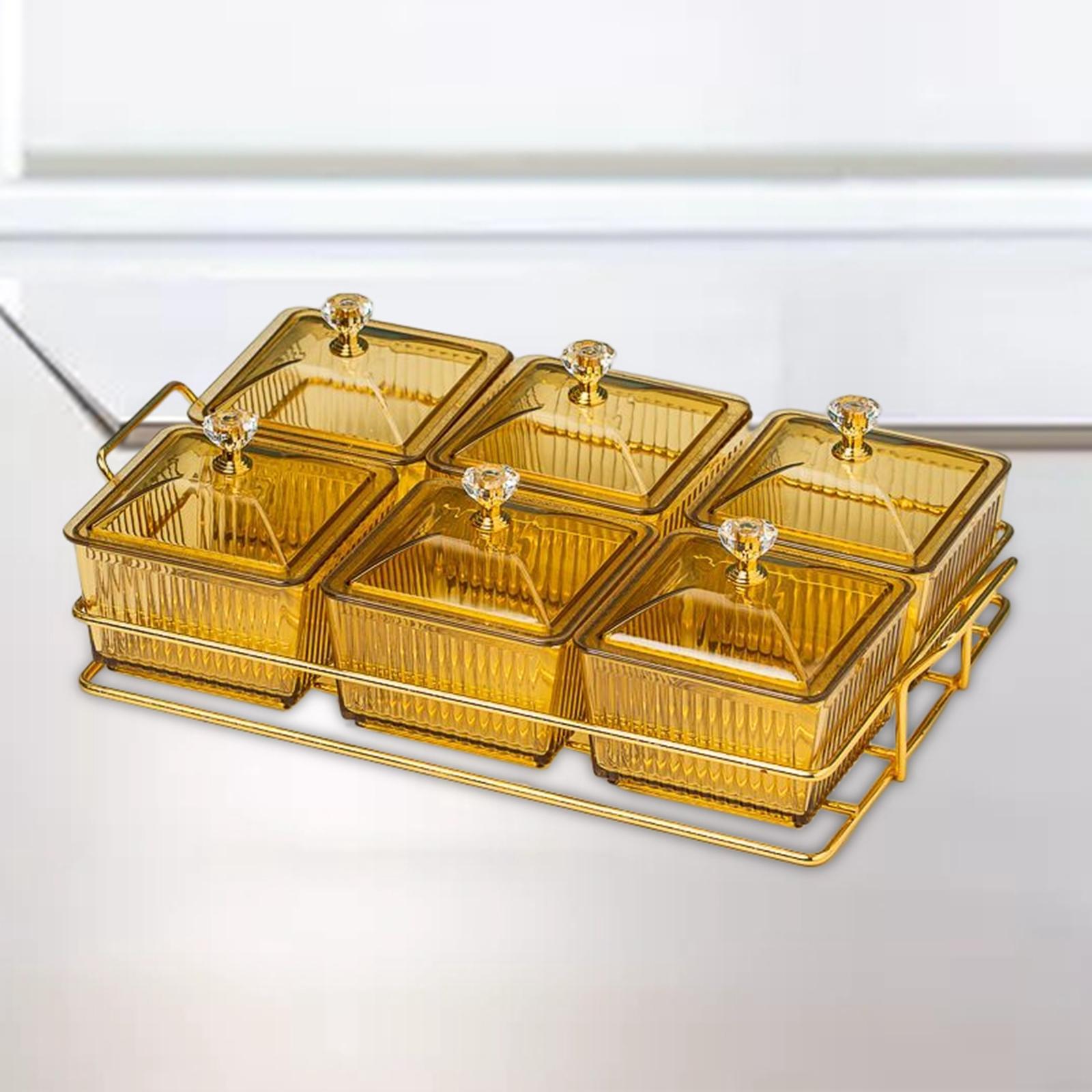 Fruit Dessert Snacks Serving Platter 6 Bowls with Lid Caddy Serving Platter for Fruits