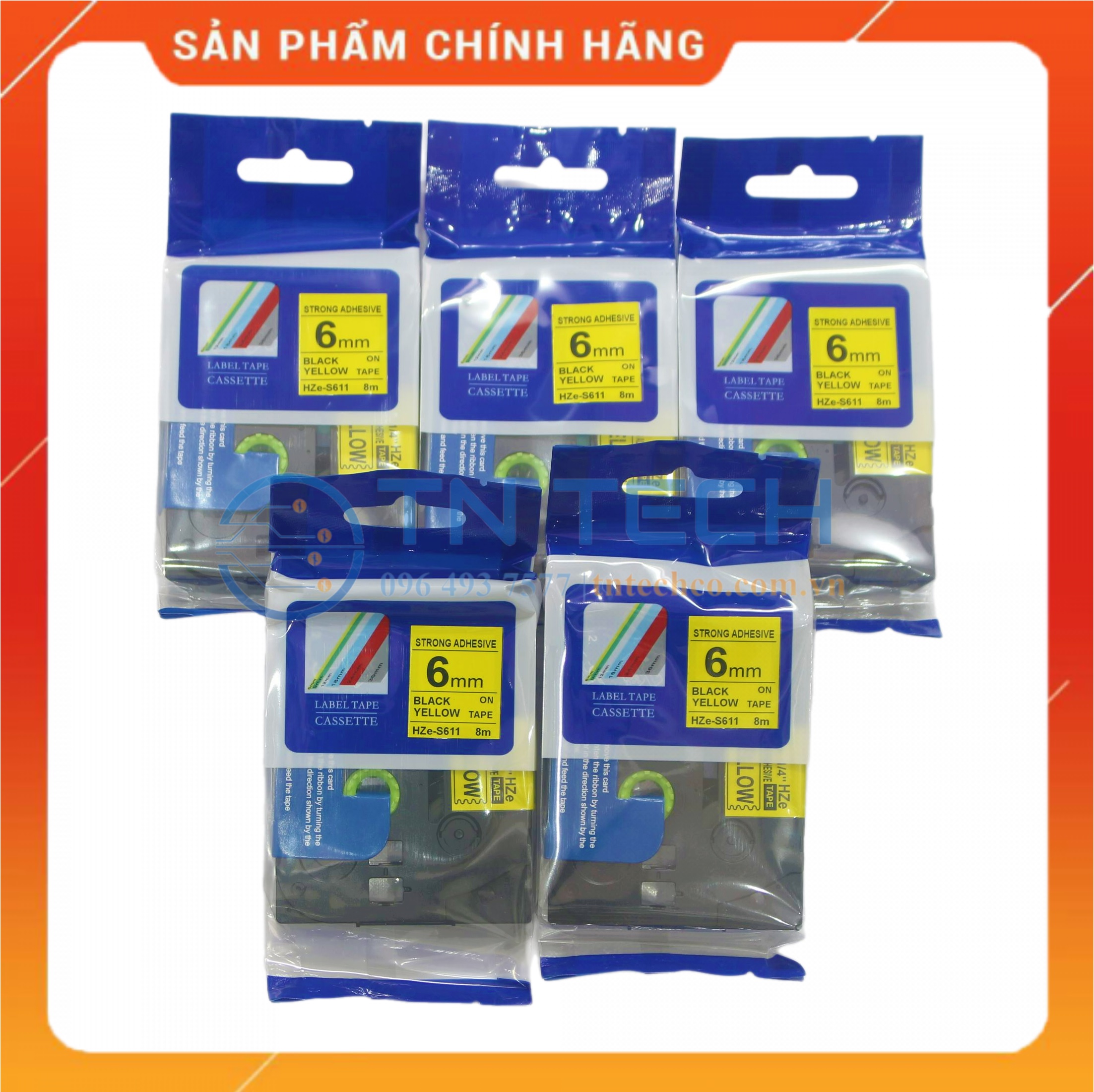 Nhãn In HZE-S611 - Đen nền vàng 6mm x 8m - Dùng cho máy in BROTHER - AIMO - PUTY [Hàng nhập khẩu]