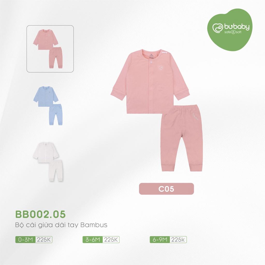 Bộ dài tay cài giữa sợi tre bambus BU cho bé 0m - 9m