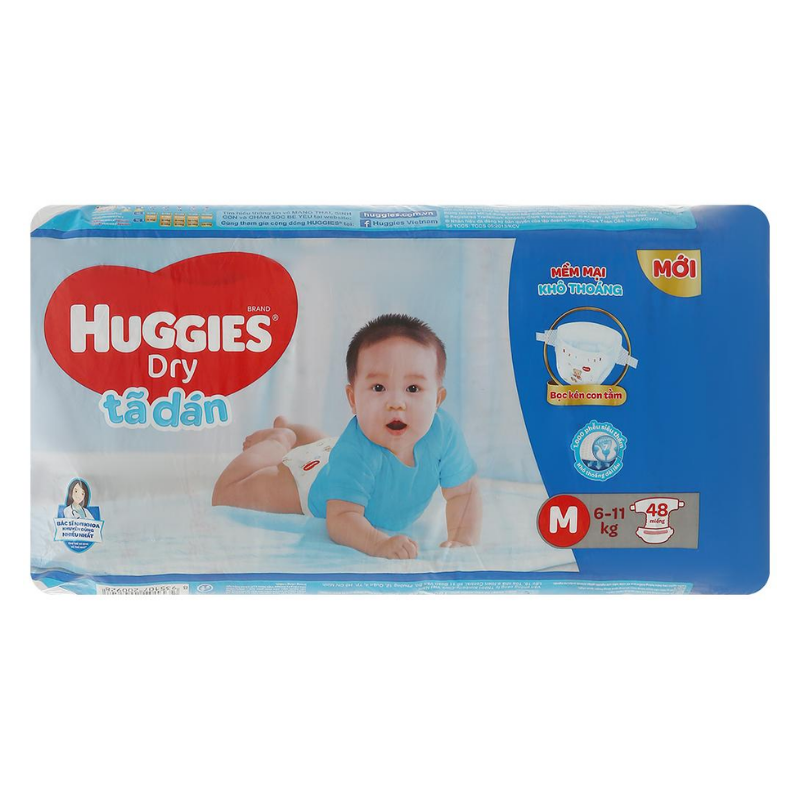 Tã dán Huggies Dry size M 48 miếng (cho bé 6 - 11kg)