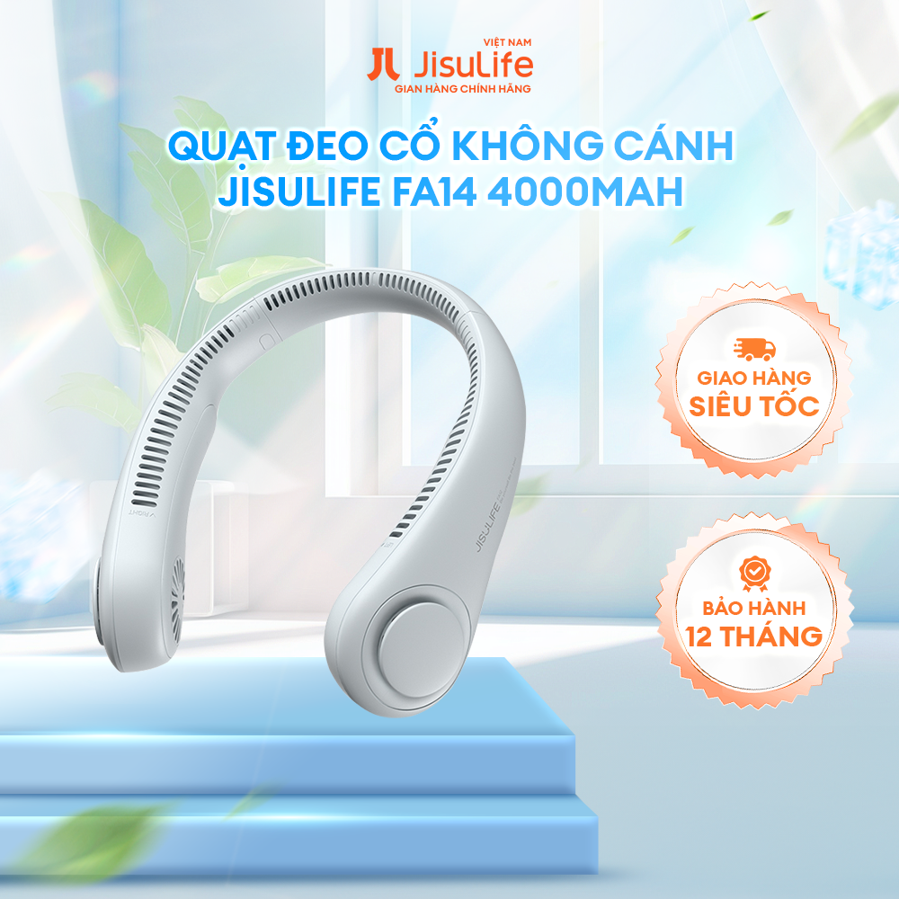Quạt Đeo Cổ Không Cánh JISULIFE FA14 Siêu Mát 270 Độ - Pin 4000mAh Sử Dụng Lên Đến 16H - Hàng Chính Hãng
