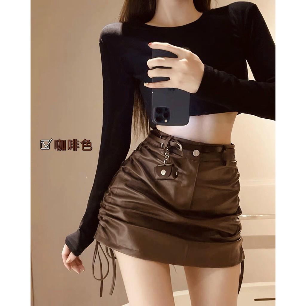 Chân Váy Da Dây Rút 2 Bên Siêu Xinh, Chân Váy Ngắn Da Bóng Cao Cấp Thời Trang Thu Đông Siêu Hót