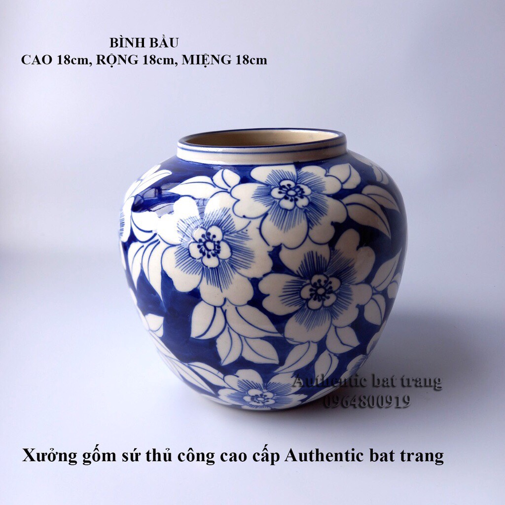 Bình cắm hoa, trang trí vẽ và vuốt tay thủ công 100% - Gốm sứ bát tràng chính hãng