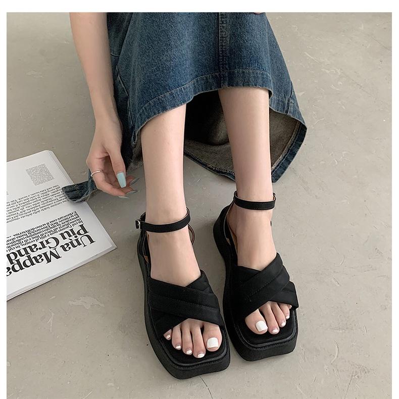 Giày sandal nữ ulzzang đế xuồng chéo trơn 4p đế mềm nữ Shoes Paradise SD015