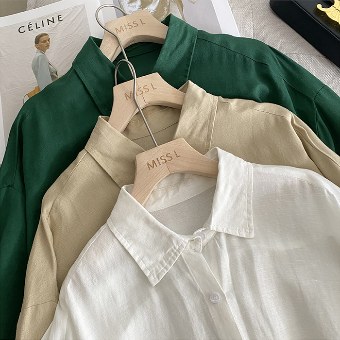 Áo sơ mi nữ dài tay form rộng linen Đũi Việt thiết kế basic trẻ trung năng động
