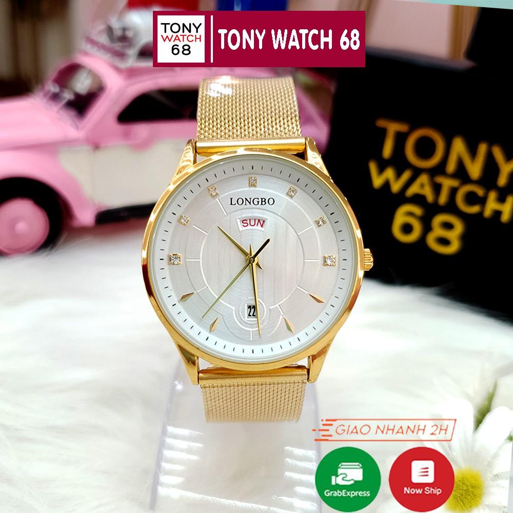 Đồng hồ nam LongBo dây lụa màu bạc có lịch chống nước chính hãng Tony Watch 68