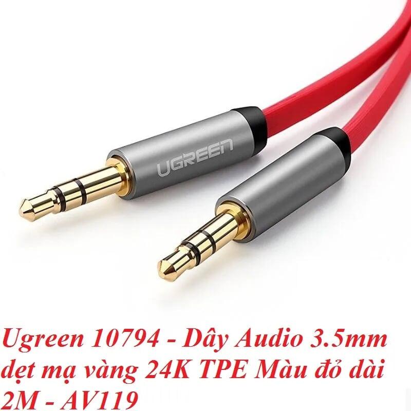 Ugreen UG10794AV119TK 2M màu Đỏ Cáp âm thanh 2 đầu 3.5mm dương dây dẹt - HÀNG CHÍNH HÃNG