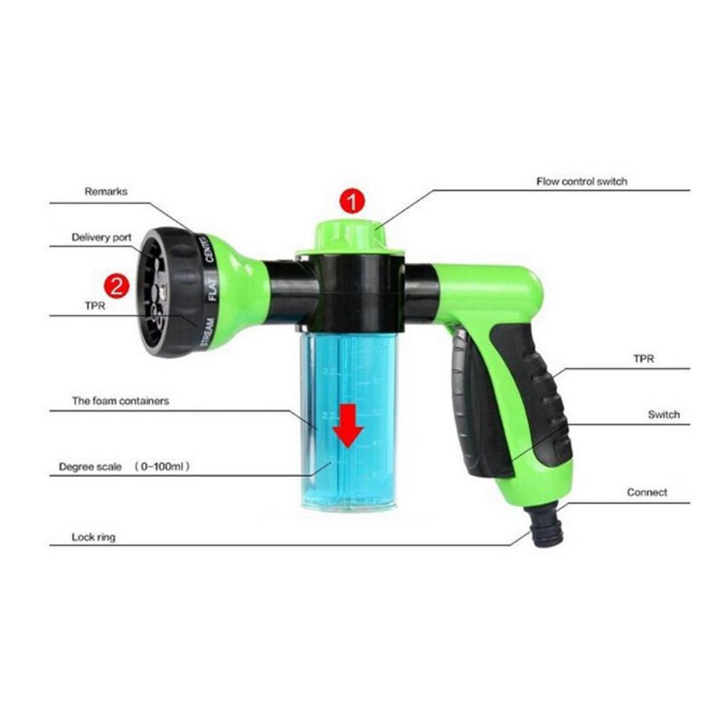Multifunctional High Pressure Foam Water Sprayer - Garden Hose Nozzle Hand Sprayer, Heavy Duty 8 Pattern Watering Nozzle for Car Garden Pets Washing