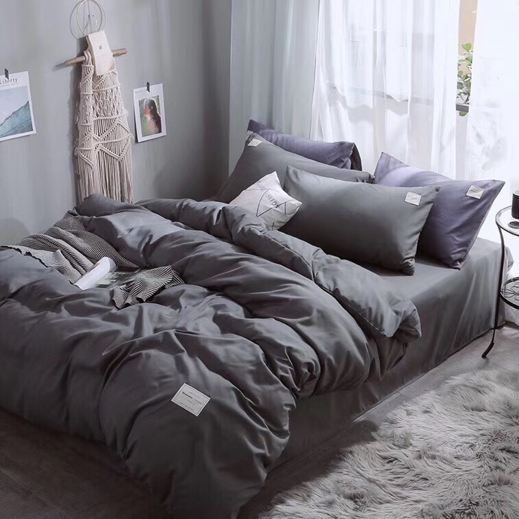 Bộ vỏ chăn drap gối cotton TC  một màu