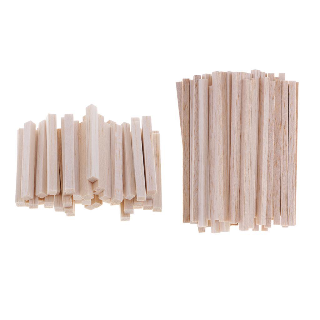 100 Pieces Natural Square Unfinished Balsa Wood Wooden Sticks Dowel Rods for DIY Craft Model
