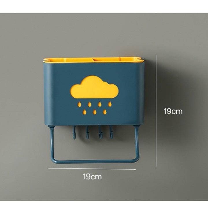 Kệ Đựng Đũa, Thìa, Muỗng, Dao, Treo Tường, Thiết Kế 2 Ngăn Tiện Lợi, Hình Đám Mây, Có Kèm Móc Treo Đồ