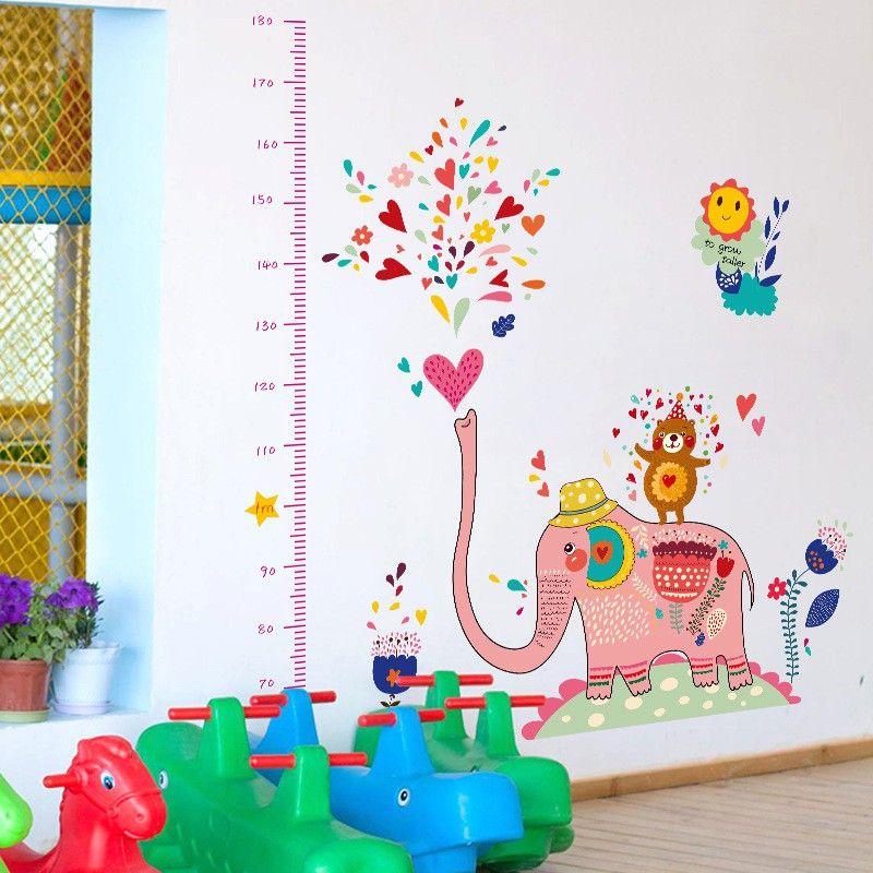 Decal dán tường cho bé thước đo voi hồng