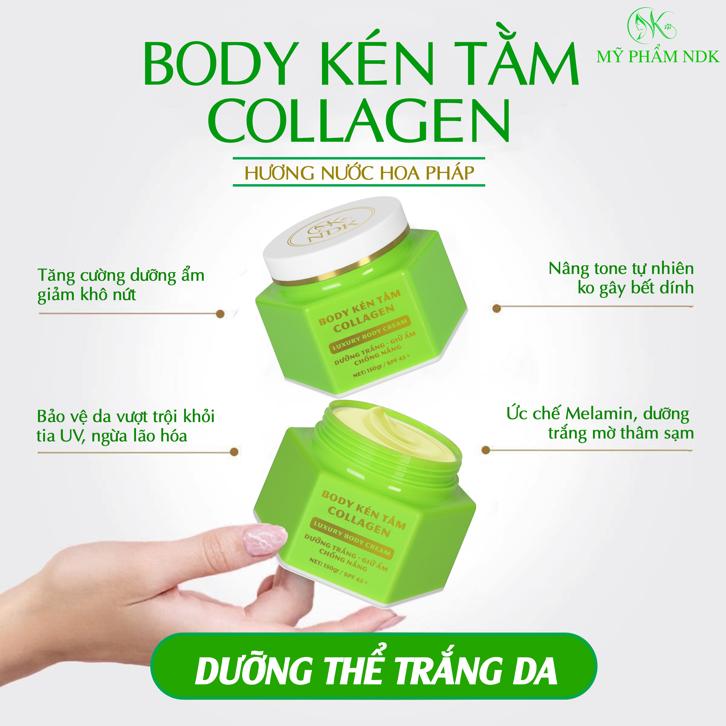 Combo 2 Kem Body Kén Tằm Collagen NDK Dưỡng Trắng Da Làm mịn Chống Nắng