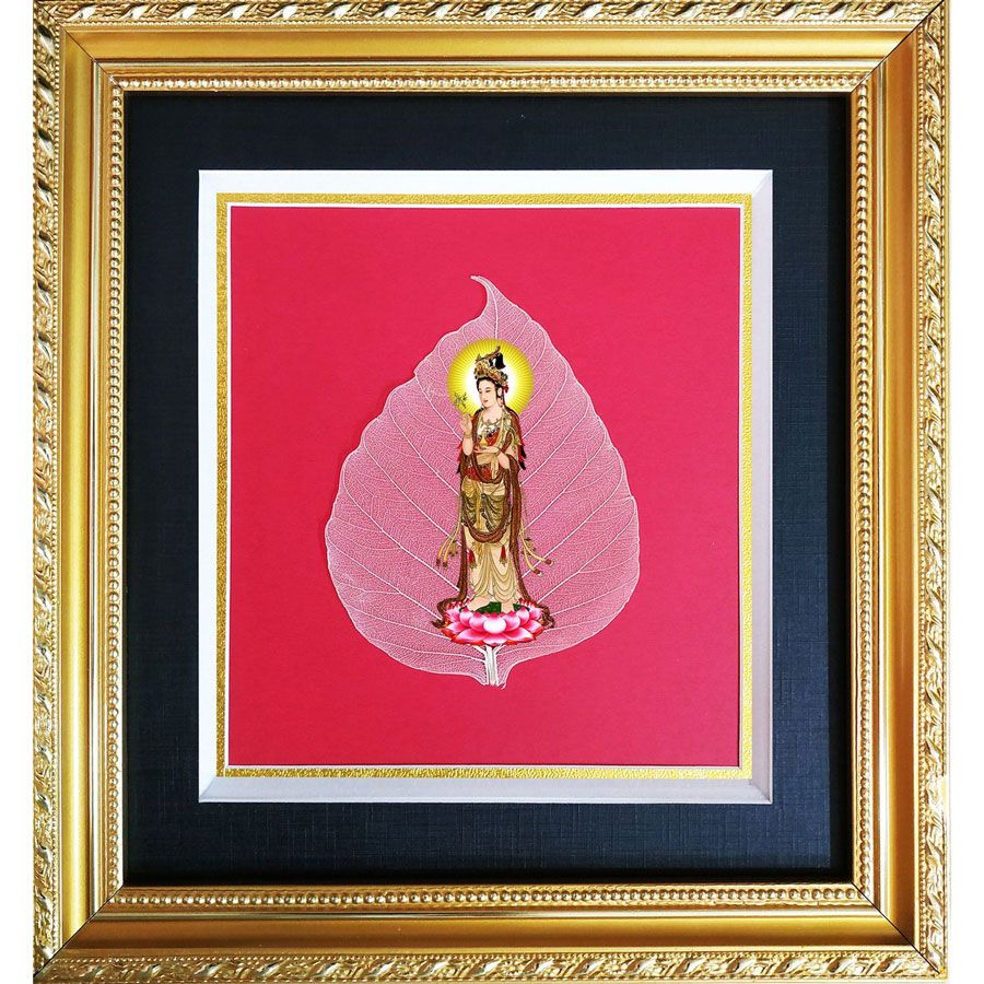 Tranh Hình Phật Quan Âm Trên Lá Bồ Đề HPB-2454-2