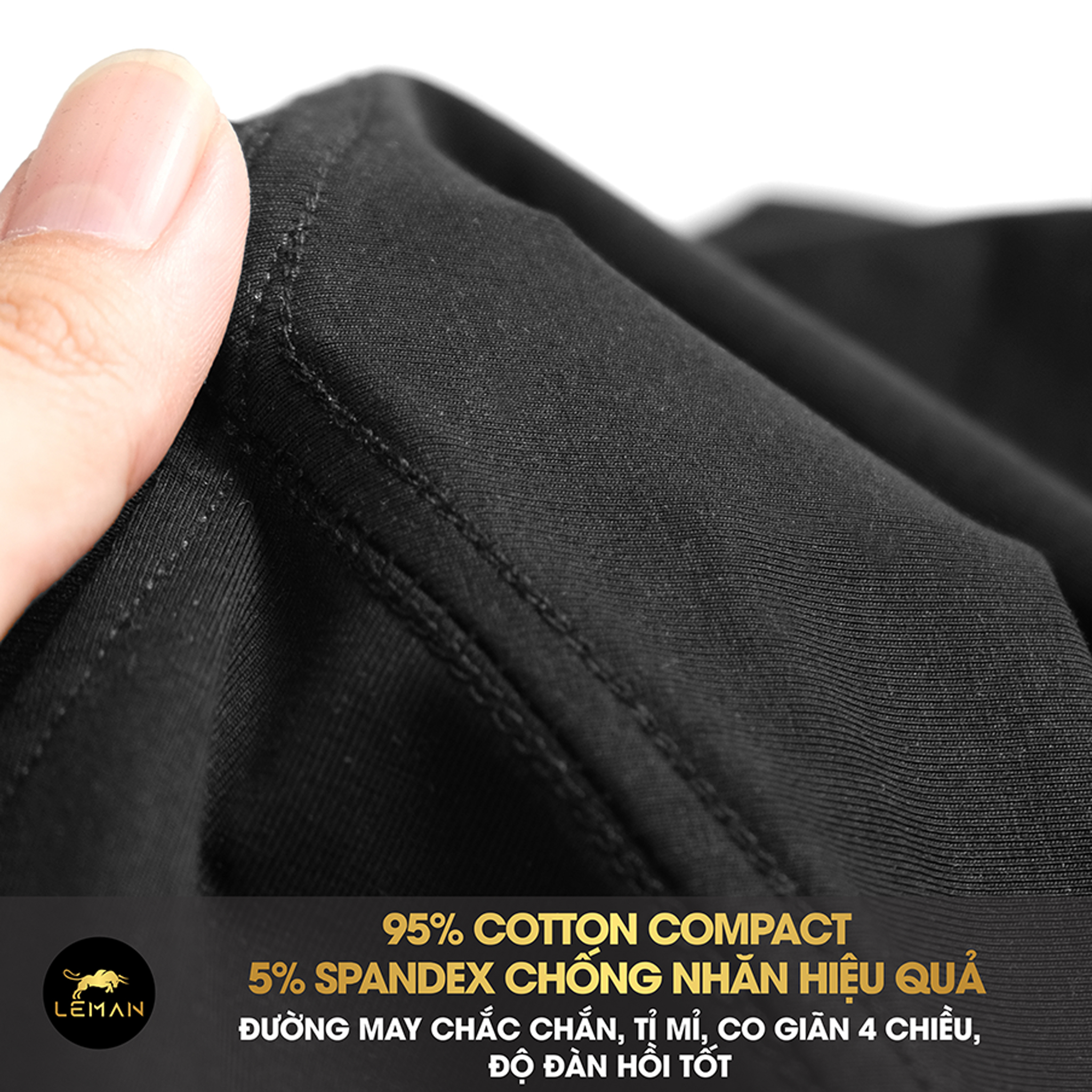 Áo thun nam T-Shirt Leman Cotton Compact màu đen Regular Form