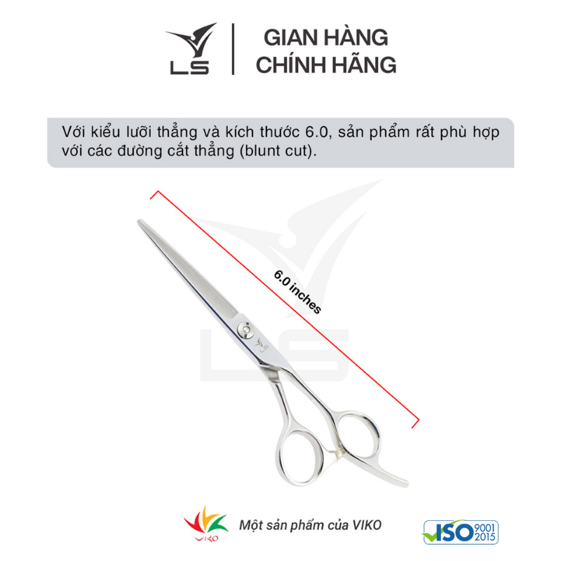 Kéo cắt tóc LS lưỡi thẳng quai offset vênh đỡ ngón cố định JP603