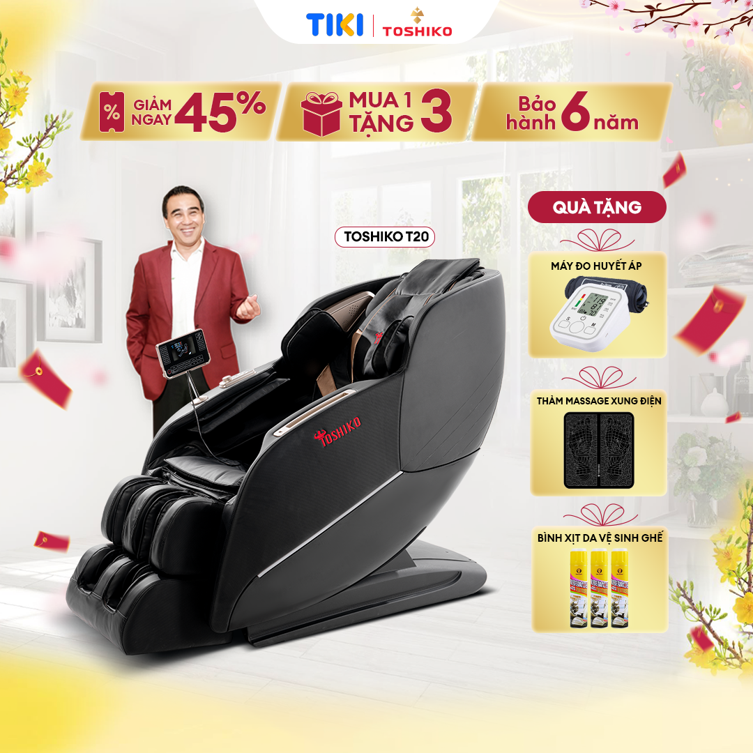 Ghế Massage Toàn Thân điều khiển giọng nói Đa Năng Toshiko T20 bảo hành 6 năm sở hữu con lăn 4D massage di chuyển, Ghế massage Cao Cấp với hệ thống AI scanbody chuyên biệt giúp con lăn điều chỉnh
