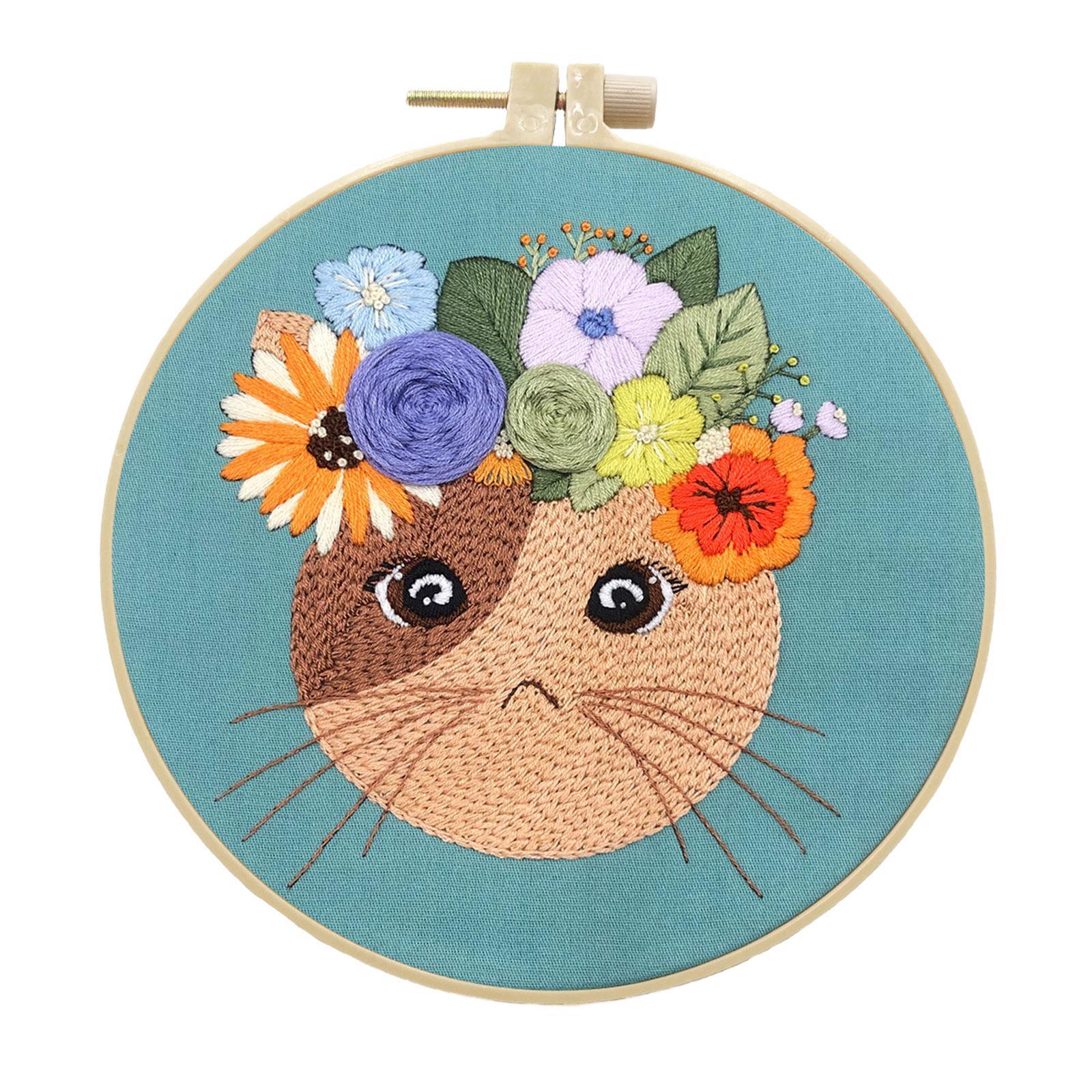 Cross Stitch Cat Embroidery Starter , DIY Embroidery Hoop Cartoon ...